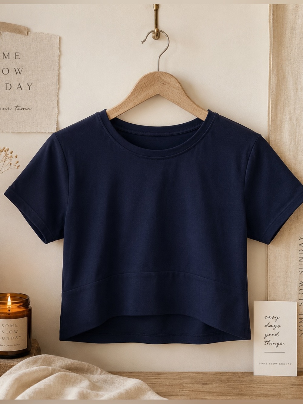 aerie Sidewalk Navy Crop Top Short Sleeve Shirt fitted balletcore Cropped